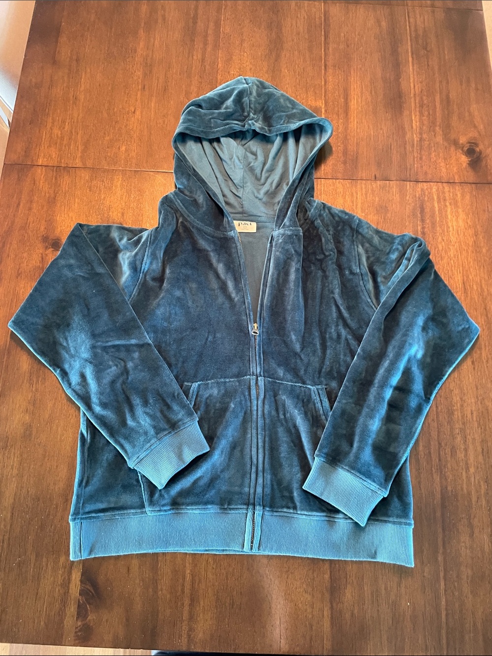 Pact Velour Zip-Up Woman’s Hoodie in Teal Blue Medium NWOT